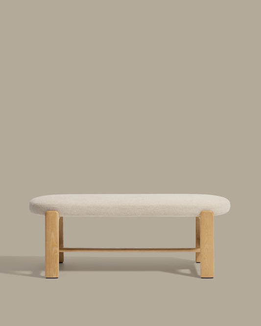 Granite bench in beige chenille and solid ash wood with natural finish 120cm FSC 100%