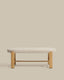 Granite bench in beige chenille and solid ash wood with natural finish 120cm FSC 100%