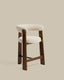 Granite stool with 3 legs in beige chenille and solid ash wood with walnut finish FSC 100% 65cm