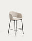 Maina stool in thick beige chenille with steel legs in a black finish, FSC Mix Credit, 65 cm