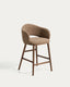 Maina stool in thick brown chenille with solid ash wood legs and a walnut-tone finish, FSC Mix Credit 65 cm