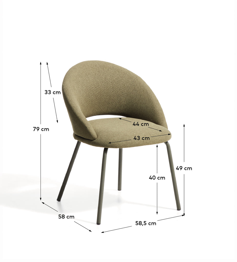 Bonali chair in green chenille with green metal legs FSC Mix Credit