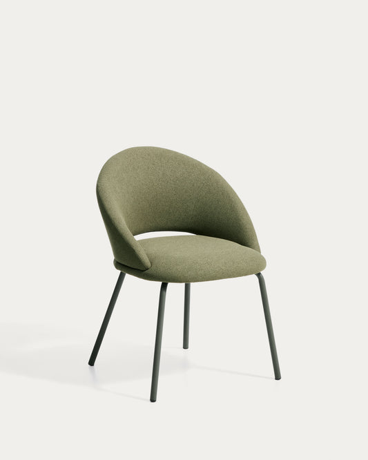 Bonali chair in green chenille with green metal legs FSC Mix Credit
