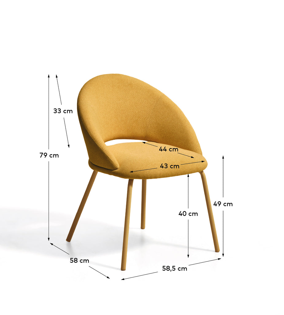 Bonali chair in mustard chenille with mustard metal legs FSC Mix Credit