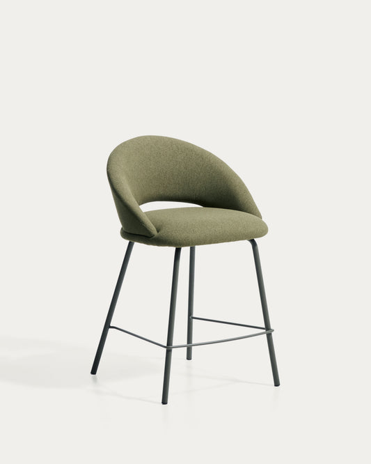 Bonali stool in green chenille with green metal legs FSC Mix Credit 65cm