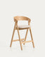 Godia stool in oak veneer with natural finish and beige chenille