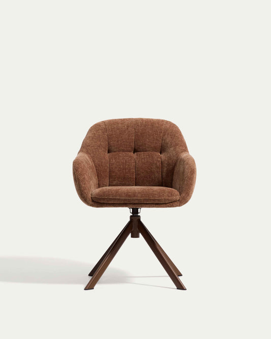 Dorina swivel chair in caramel chenille and steel legs in a caramel finish
