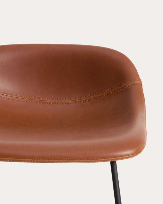 Zahara stool in brown polyurethane with steel legs with black finish 65cm FSC 100%