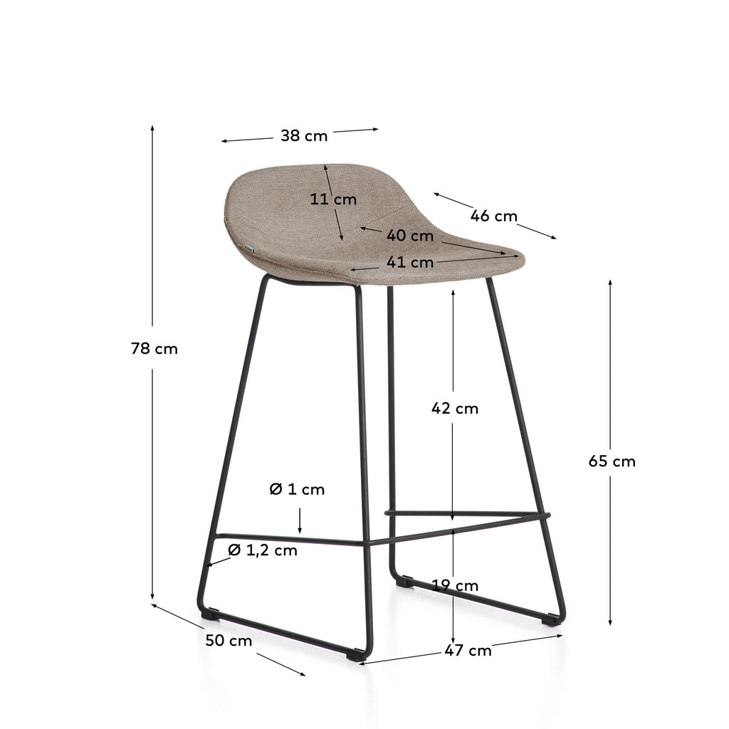 Zahara stool in brown chenille with steel legs with black finish 65cm FSC 100%