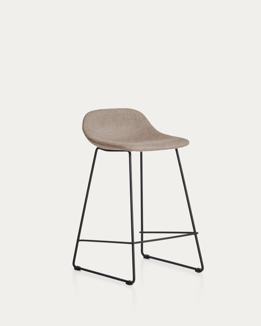 Zahara stool in brown chenille with steel legs with black finish 65cm FSC 100%