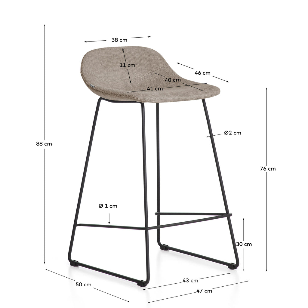 Zahara stool in brown chenille with steel legs with black finish 76cm FSC 100%