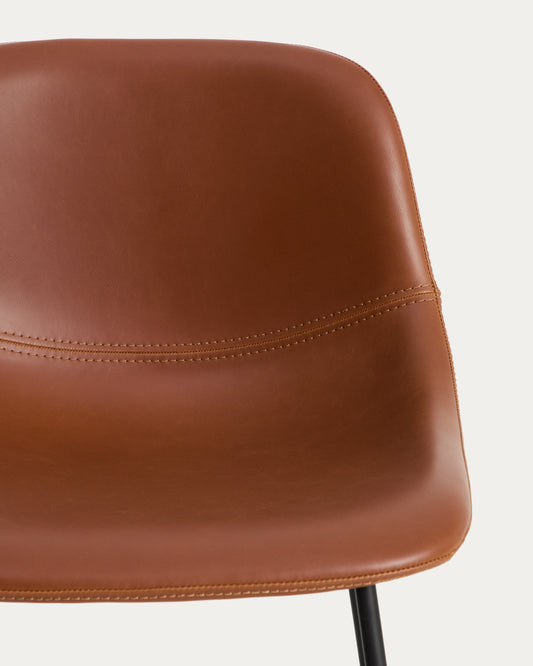 Zahara stool in brown polyurethane with steel legs with black finish 65cm FSC 100%