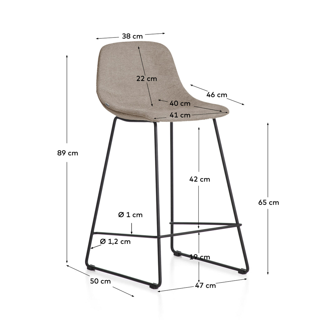 Zahara stool in brown chenille with steel legs with black finish 65cm FSC 100%