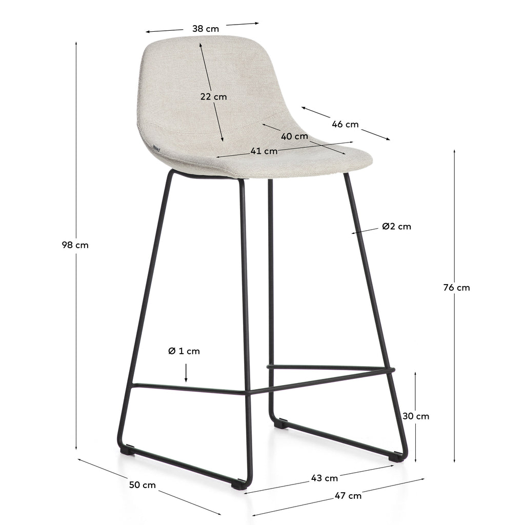 Zahara stool in beige chenille with steel legs with black finish 76cm FSC 100%