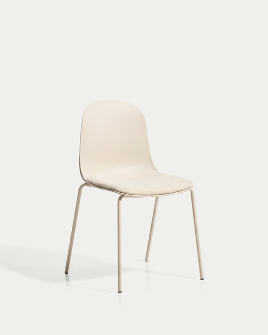 Debari chair with chenille cushion and beige-finish steel legs