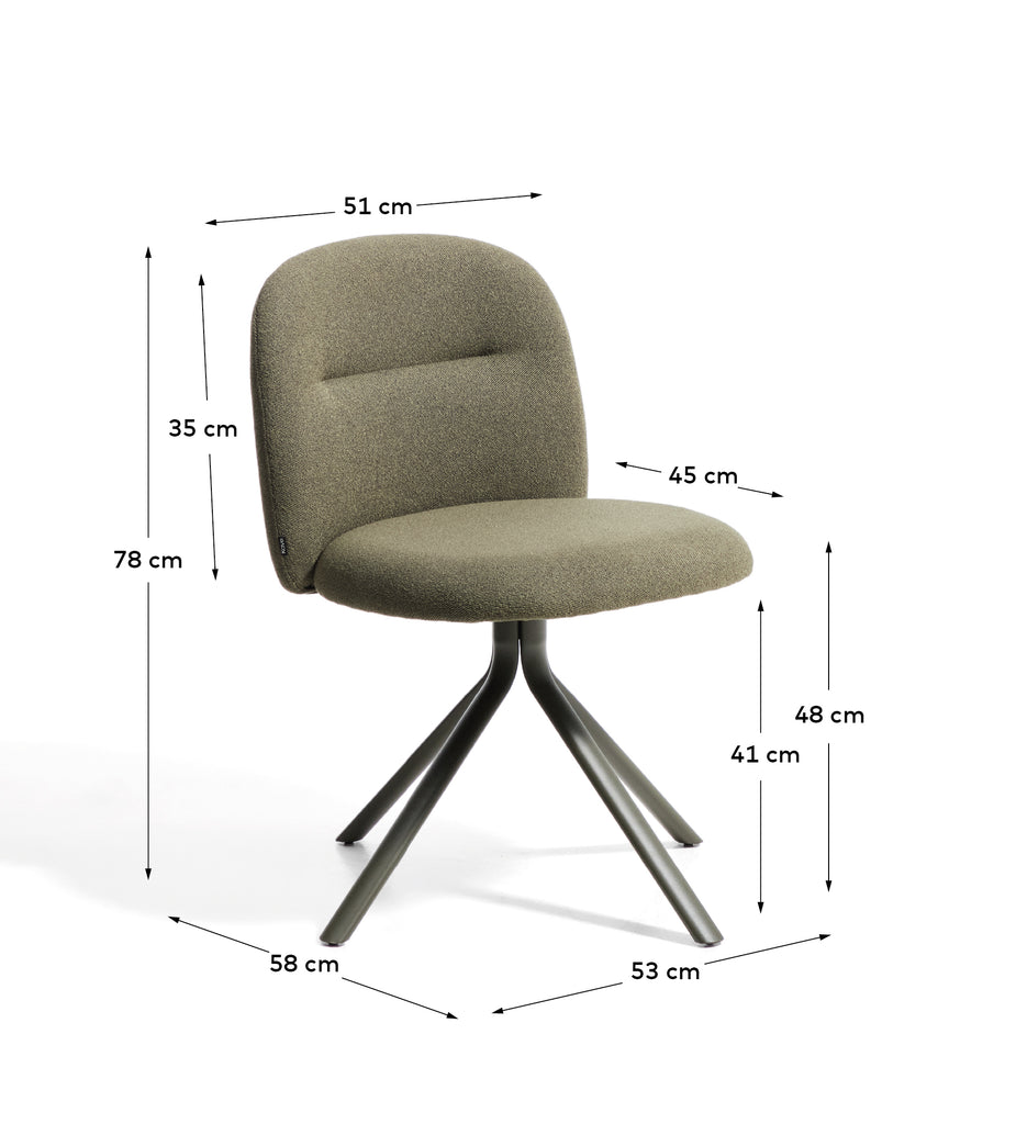 Arino green chenille swivel chair with green metal legs