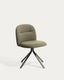 Arino green chenille swivel chair with green metal legs