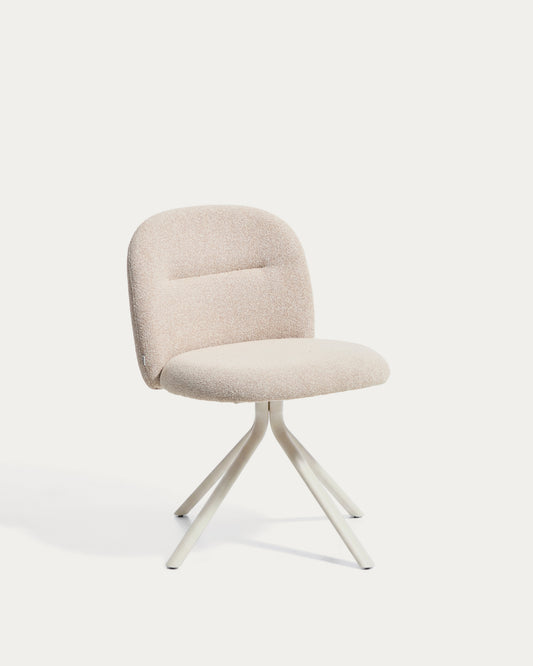Arino beige chenille swivel chair with beige metal legs FSC 100%