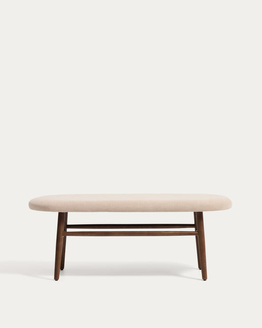 Helda bench in brown chenille and solid oak wood with a walnut finish FSC Mix Credit 122 cm