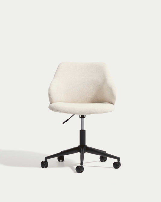Einara beige chenille desk chair with black steel legs