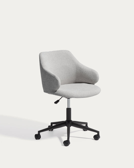 Einara grey chenille desk chair with black steel legs