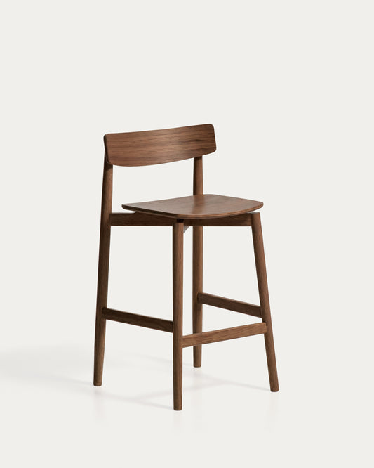 Evera stool with backrest in oak veneer with walnut finish 65cm