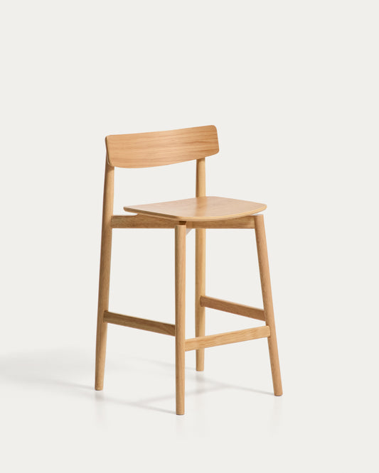 Evera stool with backrest in oak veneer with natural finish 65cm