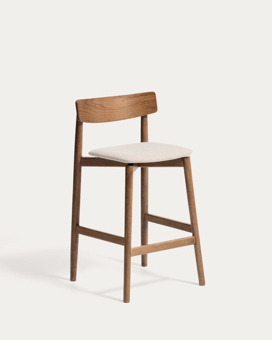 Evera stool with backrest in oak veneer with walnut finish and brown chenille 65cm
