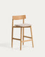 Evera stool with backrest in oak veneer with natural finish and beige chenille 65cm