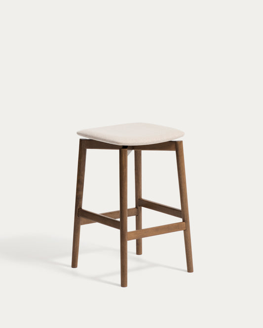 Evera stool in oak veneer with walnut finish and brown chenille 65cm