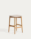 Evera stool in oak veneer with natural finish and beige chenille 65cm