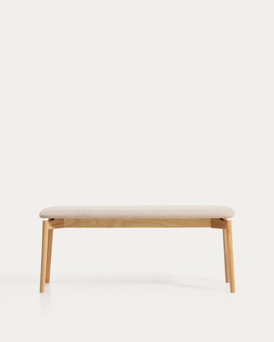 Evera bench in oak veneer with natural finish and beige chenille 122cm