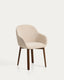 Meila flame-retardant chair with armrests in beige chenille with legs in solid ash wood with walnut finish