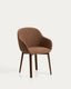 Meila chair with armrests in terracotta chenille with legs in solid ash wood with walnut finish