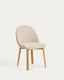 Meila flame-retardant chair in beige chenille with legs in solid ash wood with natural finish