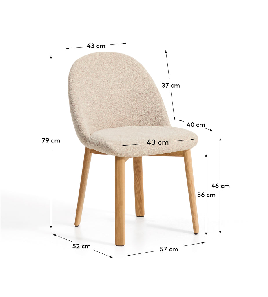 Meila chair in beige chenille with legs in solid ash wood with natural finish