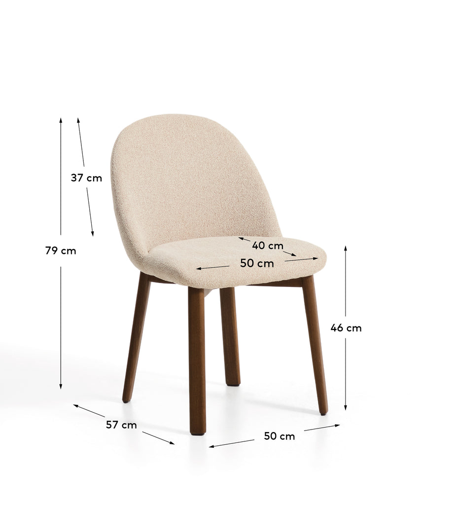 Meila flame-retardant chair in beige chenille with legs in solid ash wood with walnut finish
