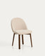 Meila flame-retardant chair in beige chenille with legs in solid ash wood with walnut finish