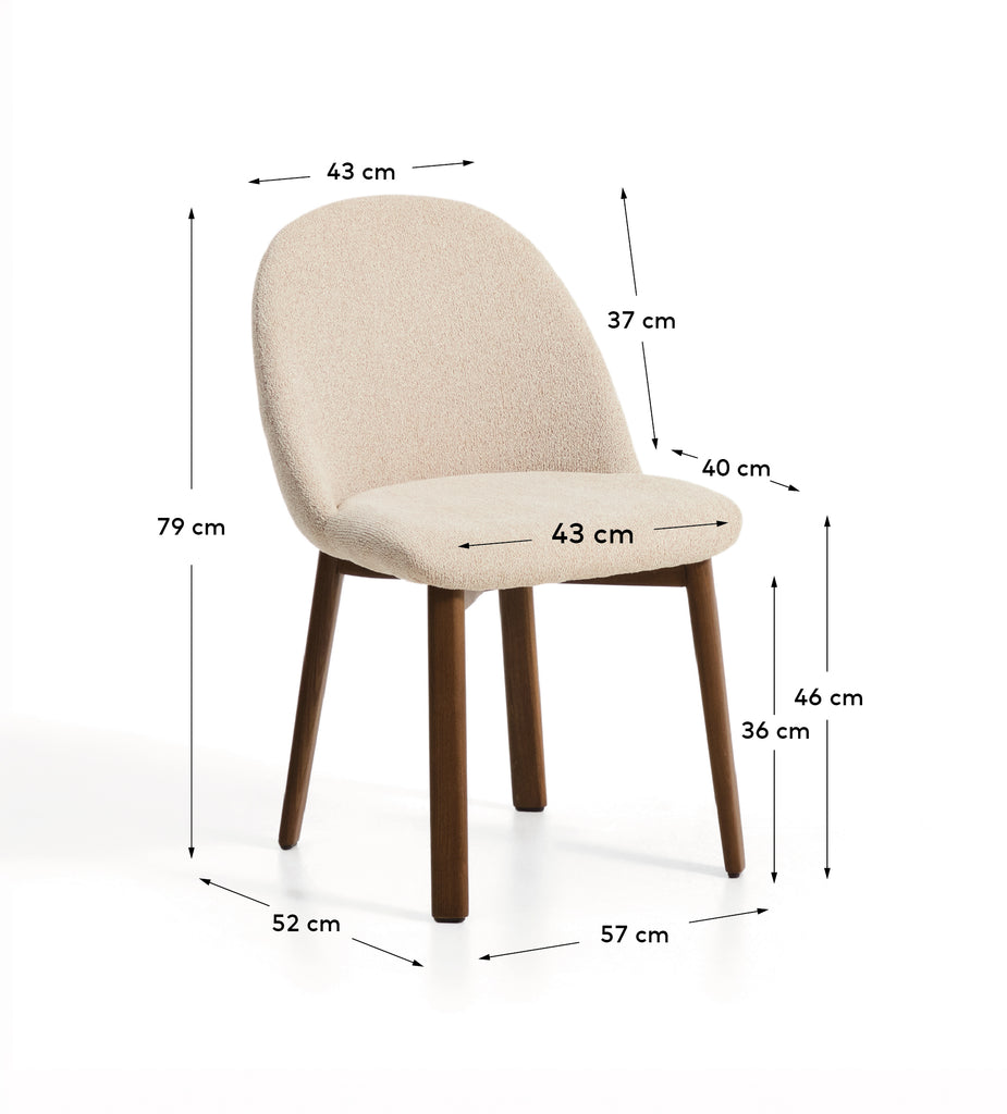 Meila chair in beige chenille with legs in solid ash wood with walnut finish