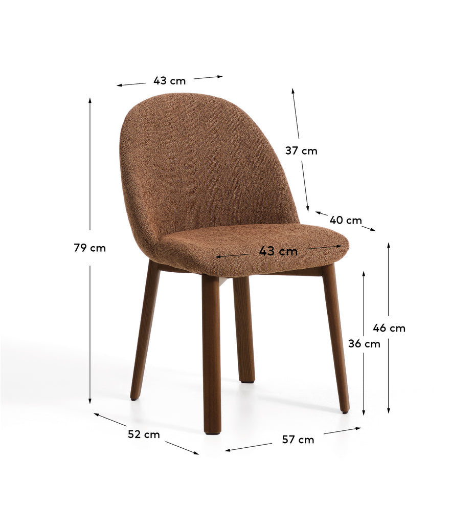Meila chair in terracotta chenille with legs in solid ash wood with walnut finish