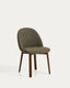 Meila flame-retardant chair in green chenille with legs in solid ash wood with walnut finish