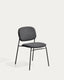 Meli stackable chair in grey chenille with grey metal legs FSC Mix Credit