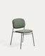 Meli stackable chair in green chenille with green metal legs FSC Mix Credit