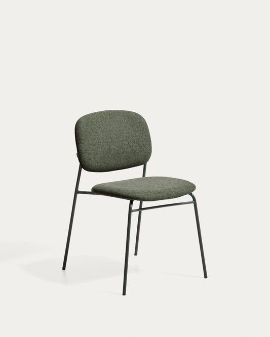 Meli stackable chair in green chenille with green metal legs FSC Mix Credit