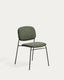 Meli stackable chair in green chenille with green metal legs FSC Mix Credit