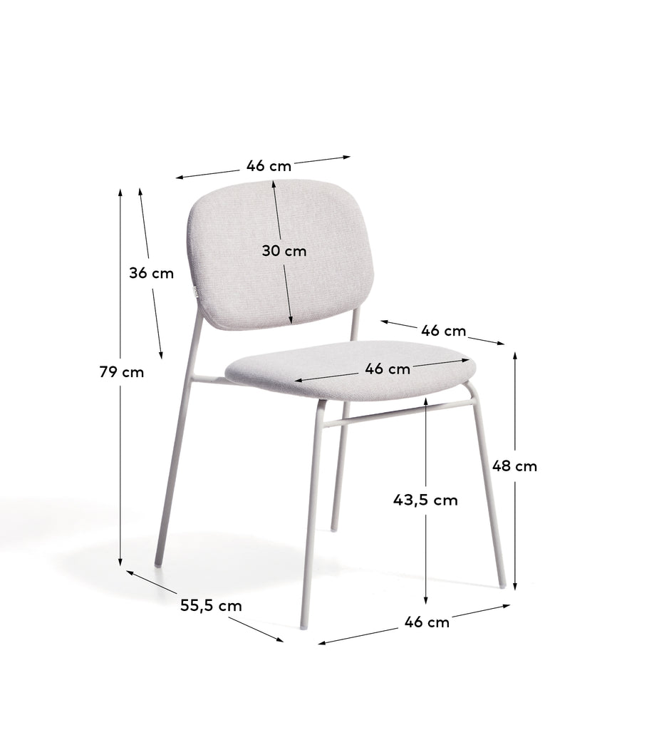 Meli stackable chair in beige chenille with beige metal legs FSC Mix Credit