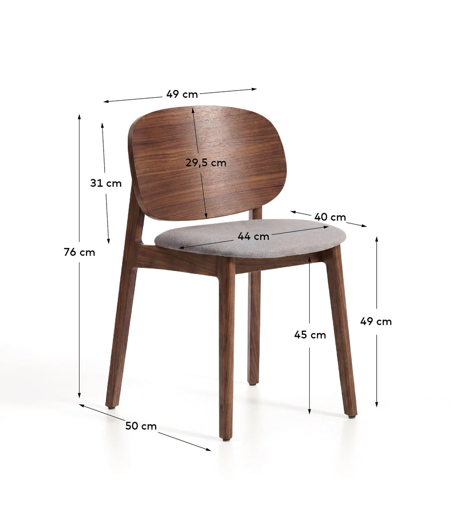 Ludara chair in oak veneer with walnut finish and brown chenille