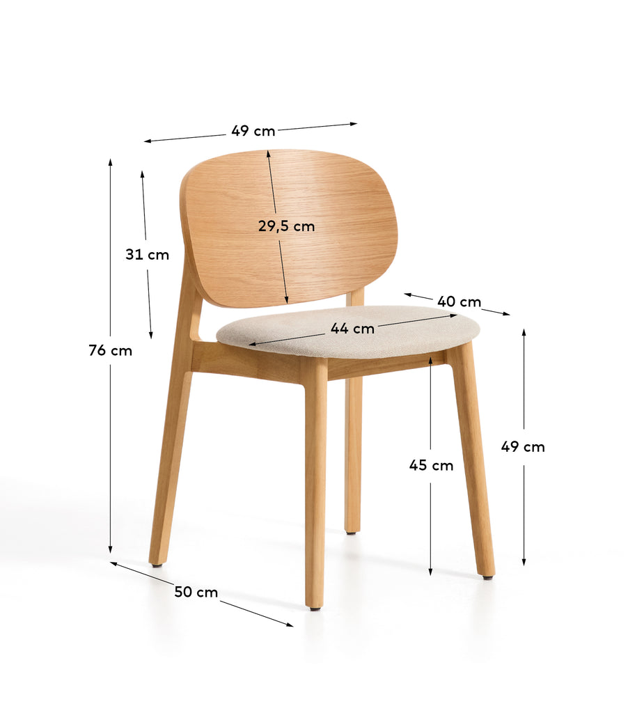 Ludara chair in oak veneer and beige chenille