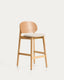 Ludara stool in oak veneer and beige chenille 65cm
