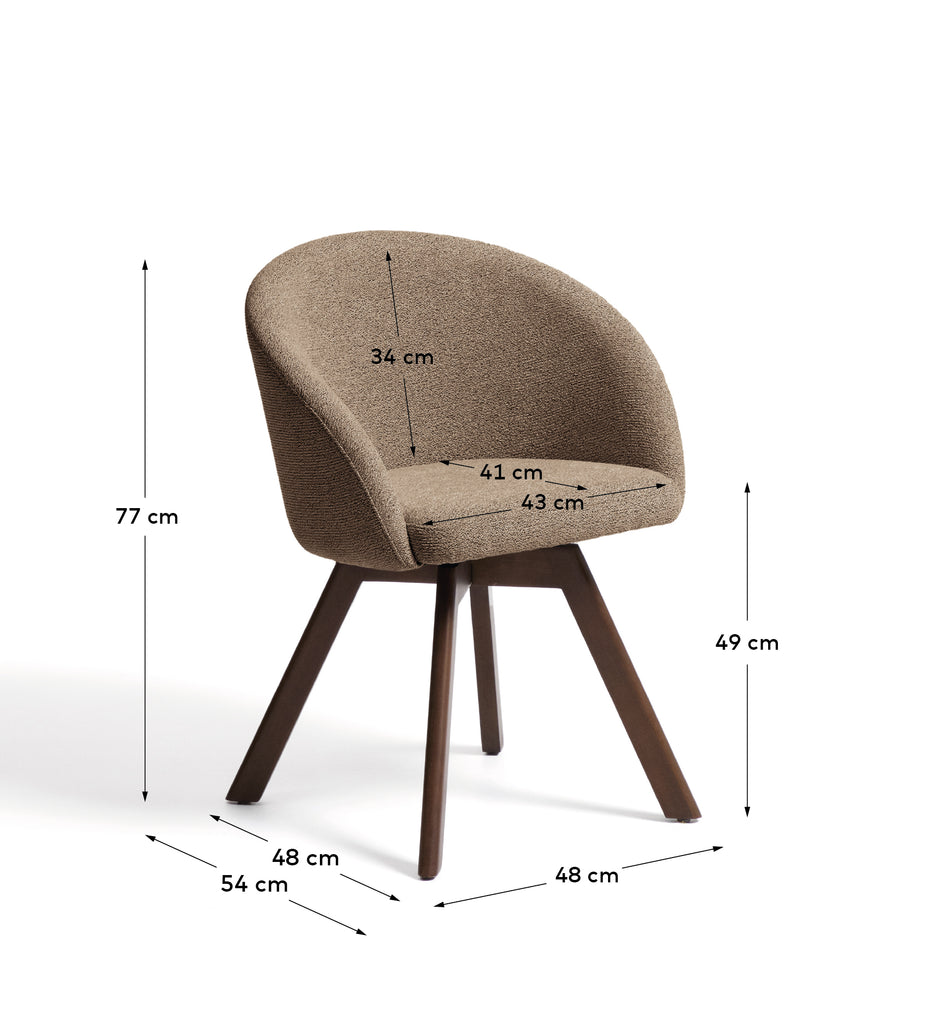 Marvin brown chenille swivel chair with solid beech wood legs with a walnut finish FSC 100%